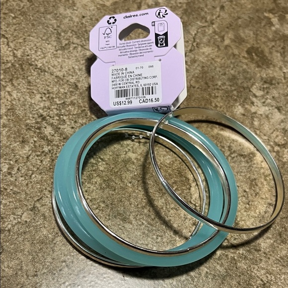 Claire's Silver and Blue Bangle Set - Picture 2 of 2